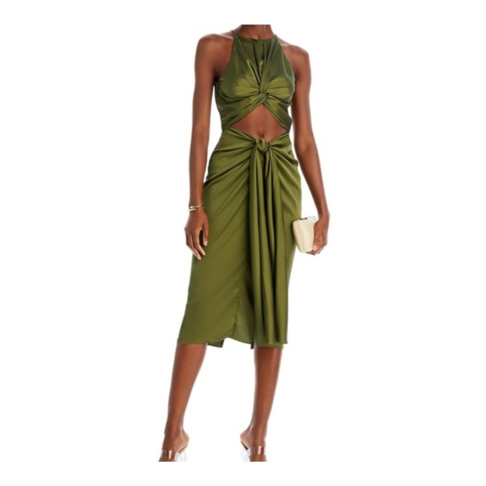 Andrea Iyamah Reni Draped Cut Out Midi Dress In Emerald Green